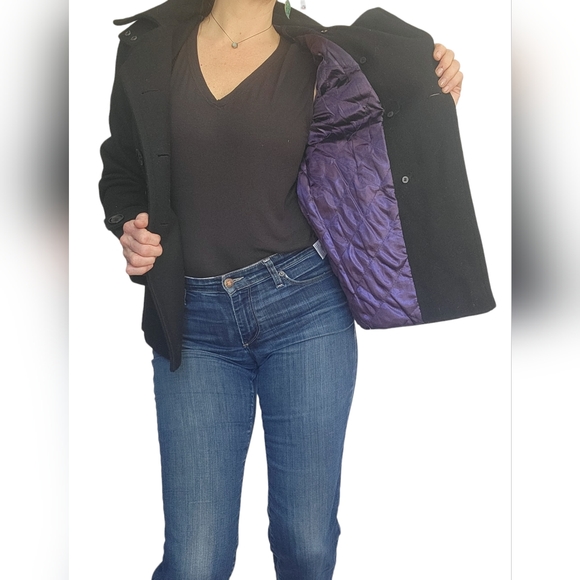 Calvin Klein Double Breasted Hooded Woolblend Peacoat With Purple Lining size 6 - Picture 2 of 16